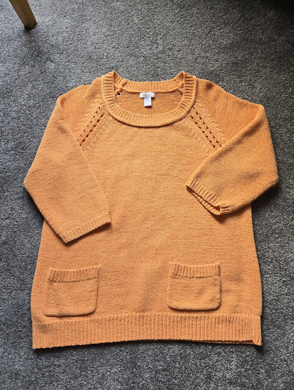 Chico's Pumpkin Orange Scoop Neck Knit Tunic Sweater